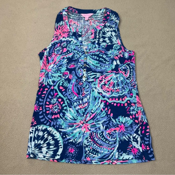 Lilly Pulitzer Tops - Lilly Pulitzer Tank Top Womens XXS Essie Smocked Neckline Cotton indigo Gypsea
